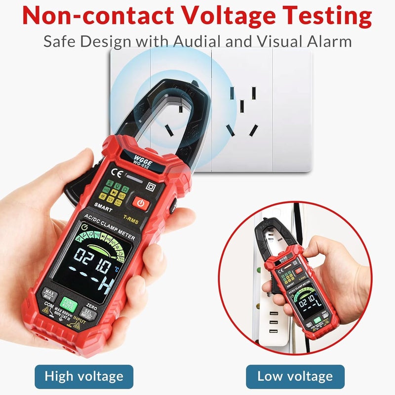 WGGE WG-032 مقياس تيار رقمي ذكي 6000 عدّات T-RMS مقياس متعدد الاستخدامات مقياس فولتية مقياس أمبير مع تيار AC/DC و جهد NCV/سلك حي مقاومة بدء تشغيل دايود، شاشة ملونة HD مدمجة - Image 2